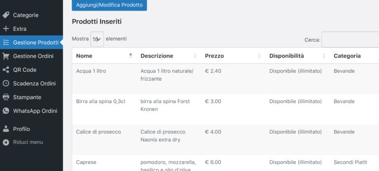 Lista prodotti